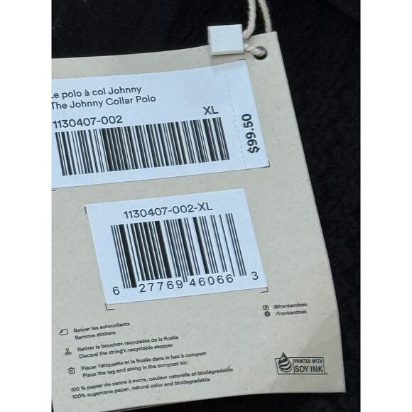 (XL) NWT $100 Frank & Oak The Johnny Collar Polo Black - Picture 3 of 3